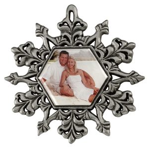 PEWTER FINISH SNOWFLAKE ORNAMENT WITH A FULL COLOR