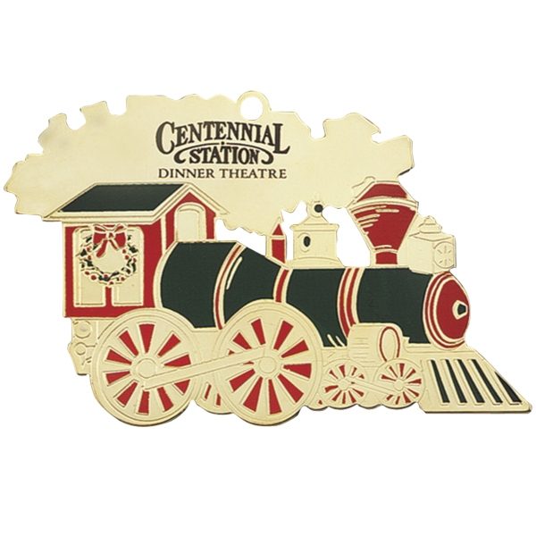 GOLD TRAIN ORNAMENT WITH COLORED ACCENTS