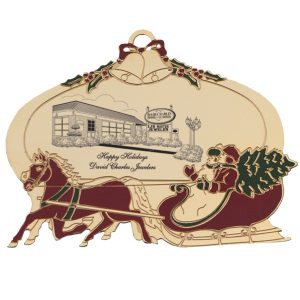 GOLD SLEIGH ORNAMENT WITH COLORED ACCENTS