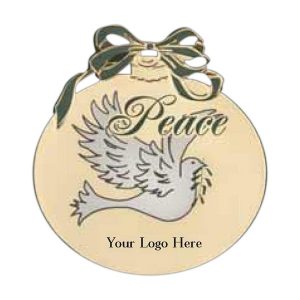 GOLD ORNAMENT WITH "PEACE" AND DOVE DESIGN